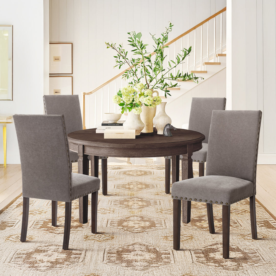 Bontrager Nailed Trim Linen Parsons Dining Chairs With Solid Wood Legs